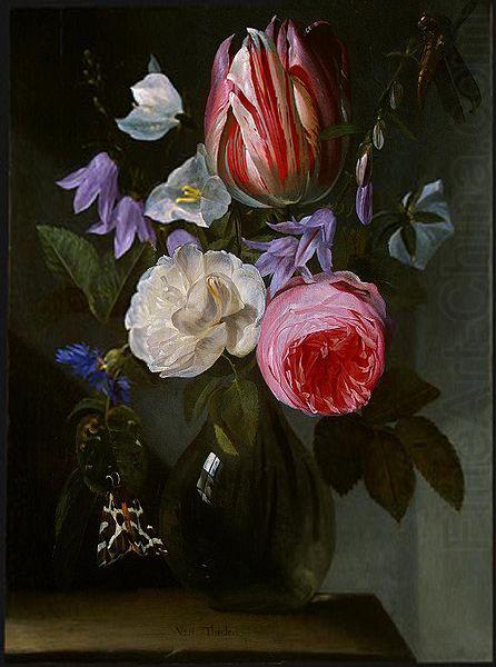 Roses and a Tulip in a Glass Vase., Jan Philip van Thielen
